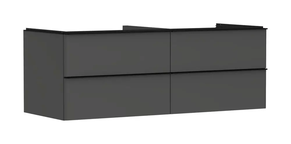Waschtischunterschrank in Diamantgrau mit 4 Schubkästen, designed von Hansgrohe, bietet praktischen Stauraum für Badaccessoires unter einem Aufsatzwaschtisch.